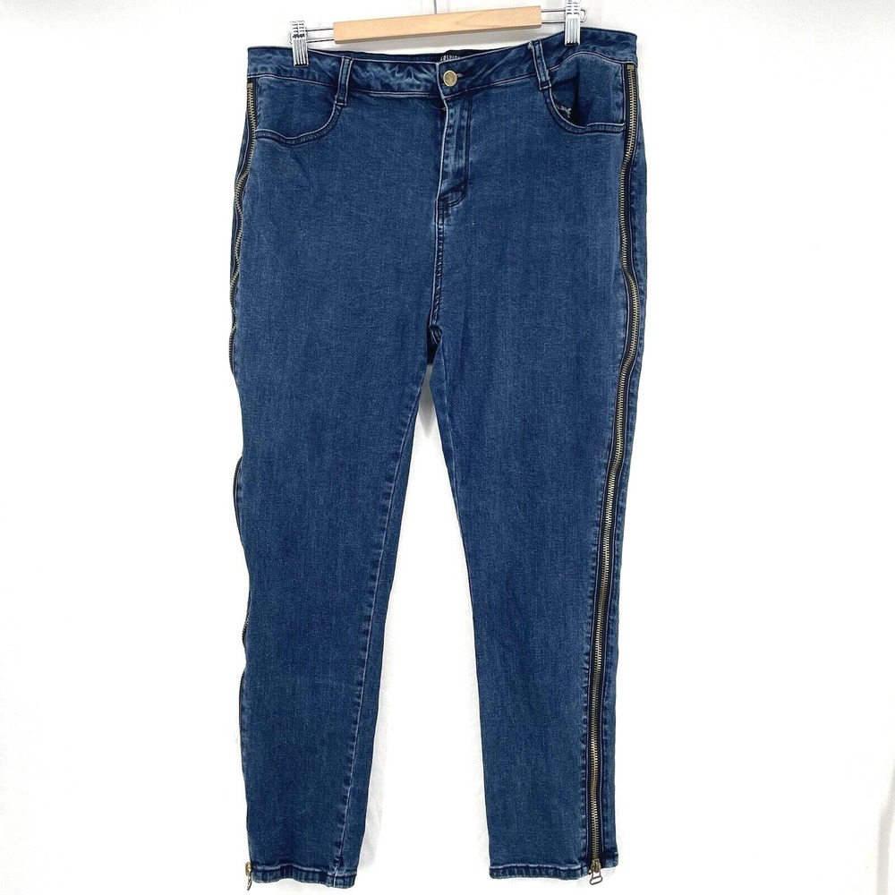 Fashion Nova Stretch High Rise Skinny Jeans Dark‎ Wash Size 3X Zipper Leg Detail